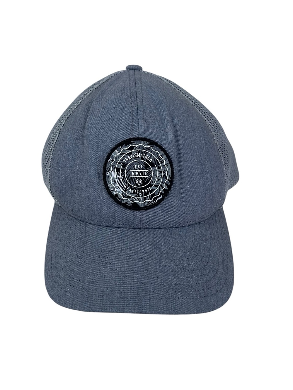 TravisMathew California EST MMVII Trucker Hat Gray Flexfit 110 Mesh Snapback